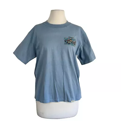 Vintage 80s Medium Single Stitch Crazy Shirts Blue Manó Shark Tee Shirt Hawaii • $24.99
