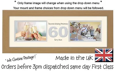 £18.99 • Buy 60th Anniversary Photo Frame Diamond Wedding Two Box X2 6”x4” Photos 1236A
