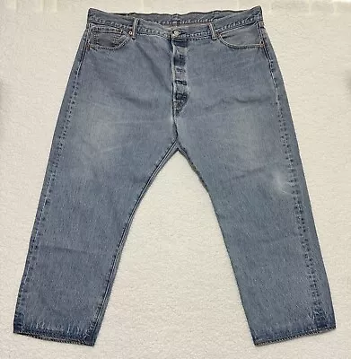 Levis 501 Jeans Regular Fit Button Fly Medium Wash Denim Casual Mens 46x26 • $24