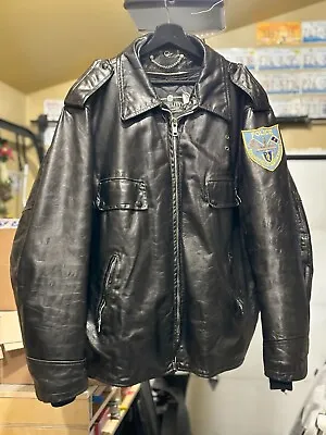 Leather Police Jacket Size 50L Vintage Jacket Biker Made In The USA • $199
