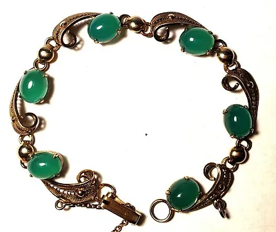 Vintage Sorrento Sterling Silver Filigree Bracelet Green Moonstone • $59.95