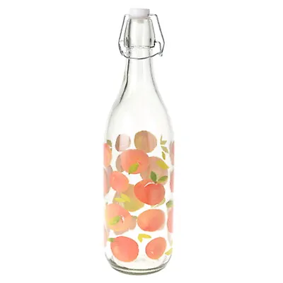 £8.49 • Buy Beverage Water Bottle 1L Glass Airtight Preserve Fridge Swing Top Fruit Patern