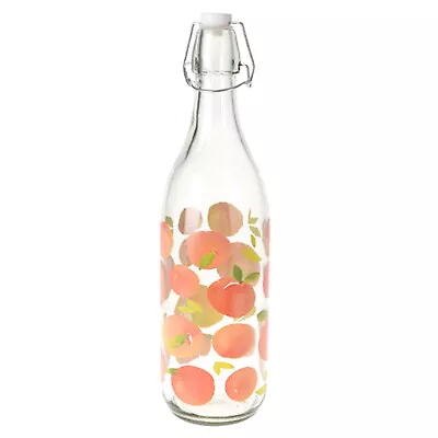 £8.49 • Buy Beverage Water Bottle 1L Glass Airtight Preserve Fridge Swing Top Fruit Patern