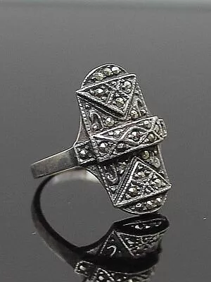 Beautiful Vintage Marcasites Accent Art Deco Style Sterling Silver Ring 7.75 • $69.95