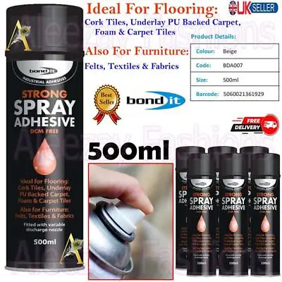 Bond It Aerosol Strong Industrial Spray Adhesive Carpet Tiles Fabrics Glue 500ml • £6.49