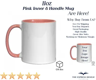 Personalised Mug 11oz Pink Inner & Handle Perfect Customised Gift • £9.99
