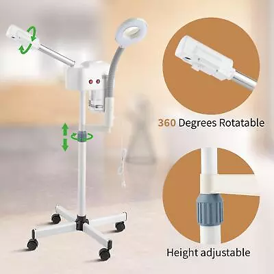 2 In1 Facial Steamer With Magnifying Glass LED Lamp For Face Spa Beauty Salon • $62.85