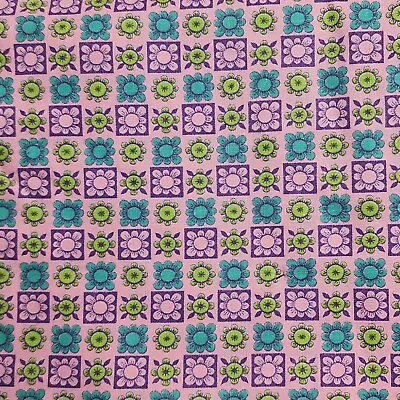 Vintage Pink Background Blue Purple Green Cotton Fabric 36 X3.4yds Mid Century • $45