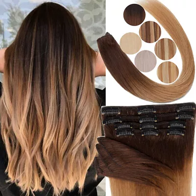 Ombre Clip In 100% Human Hair Extensions 8 PIECES Thick Full Head Weft Remy Hair • $28.90