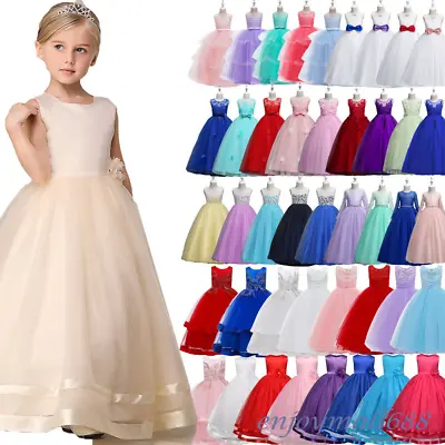 3-14Y Little Girls Princes Lace Long Dress Birthday Christmas Pageant Party Gown • $37.38