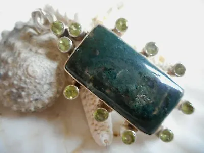 Vintage Sterling Silver 925 Green Agate Peridot Pendant  RE2742 • $45