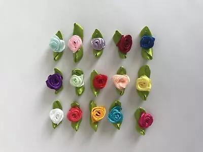 SMALL MINI SATIN RIBBON ROSE BUDS FLOWERS **UK SELLER** Various Colours • £1.79