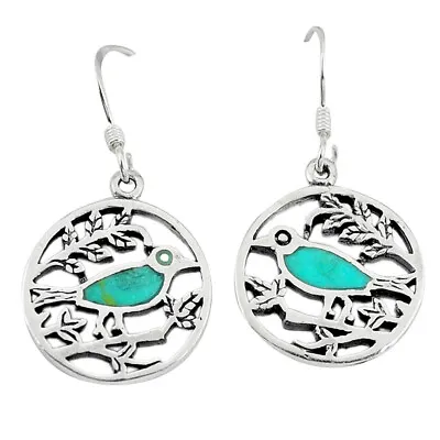 $10.99 • Buy Jaipur Silver Fine Green Turquoise Enamel 925 Silver Dangle Earrings C14209