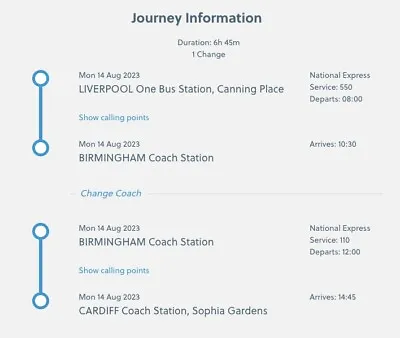 £8 • Buy National Express Coach Ticket Liverpool - Birmingham - Cardiff 14 August 2023