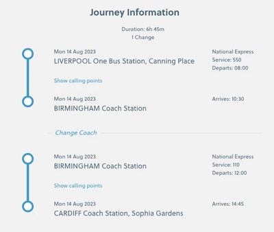 £8 • Buy National Express Coach Ticket Liverpool - Birmingham - Cardiff 14 August 2023