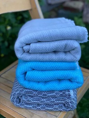 £68.50 • Buy Cashmere Blanket Throw Travel Wrap Handmade NEPAL Home Warm Grey Tick Design