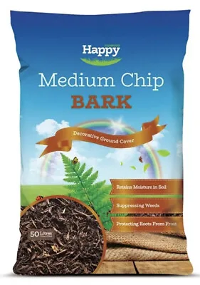 Chipped Garden Bark  Medium Chip BIG 50 Litres Bag  BEST VALUE ON EBAY • £13.95