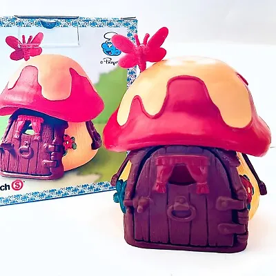 1978 Smurfs Yellow & Red Mushroom House RARE Vintage Cottage W/ Butterfly & BOX • $66.60