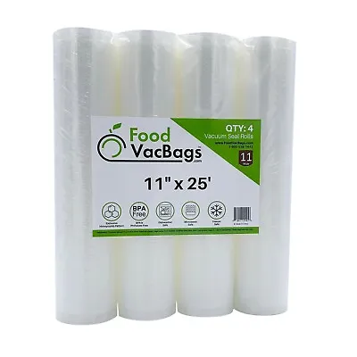 FoodSaver Compatible Four 11  X 25' Rolls Vacuum Seal Bags FoodVacBags 100' • $22.99