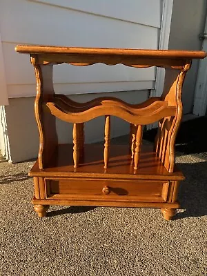 Vintage Canterbury Style Cherry Single Drawer Chairside Table With Magazine Rack • $149.99