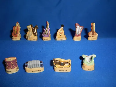MUSICAL INSTRUMENTS Set Of 10 Mini Figurines FRENCH Porcelain Feves Matte Gold • $29.99