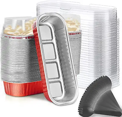 Mini Loaf Baking Pans With Lids And Spoons (50 Pack 6.8Oz) Red Recta Ngle Alumi • $20.50