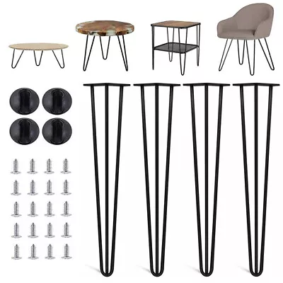 4x Hairpin Legs Base Support Set For Furniture Bench Chair Table Metal Steel DIY • £11.90