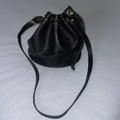 Longchamp Black Leather Shoulder Sling Drawstring Bucket Bag • £60
