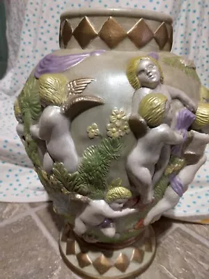 $15 • Buy  Ceramic Victorian Style Vintage Porcelaine  Vase,planter  W Angel ,Cherub 