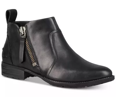 UGG Women's AUREO Boots Leather Ankle Bootie Black US 8.5 • $79