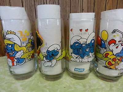 4 Vintage Hardee's Peyo Smurf Glasses 1982/1983 • $22