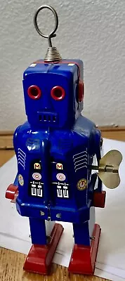 VINTAGE Robot Metal House MS 403 Blue 6”Tin Toy Space Robot WINDER Working 🤖 • $35