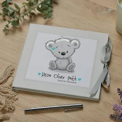 Personalised Baby Boy Keepsake Memories Record Book With Teddy WID-10 • £19.99