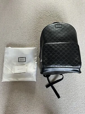 £1295 • Buy GUCCI Signature Backpack GG Monogram Front Zipper/Pocket Black 406370 CWCCN 1000