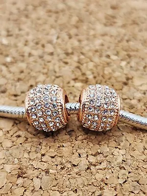 2 X Authentic Sparkling Rose Gold Cz Spacer European Charm Beads   • $13.95