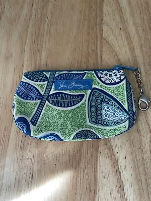 Vera Bradley ID Zip Wallet Coin Change Purse Clear ID Pocket Green Blue White • $5.99