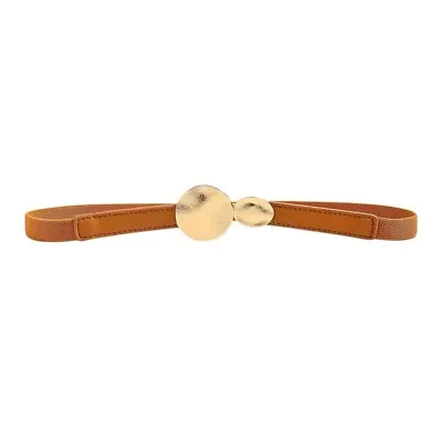 Camel And Gold Round Buckle Adjustable Stretchy Band Women’s Belt • $26.99