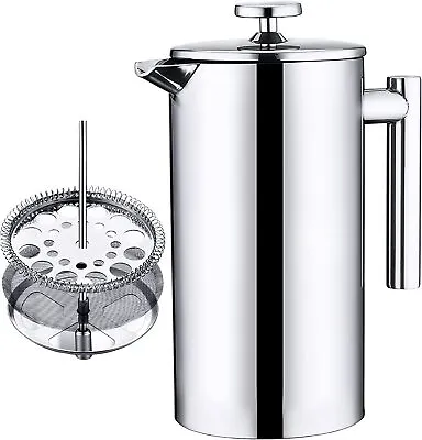 French Press Coffee Maker Cafetiere Stainless Steel Plunger Filter Pour Dripper • £17.99