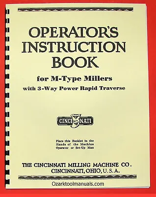 CINCINNATI M-Type Miller 1M 2M Horizontal Milling Machines Operator Manual 0123 • $45