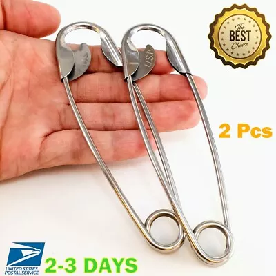 2 Pcs Super Heavy Duty Jumbo 5  Safety Pins Stainless Steel Crafting Diapers Sew • $16.96