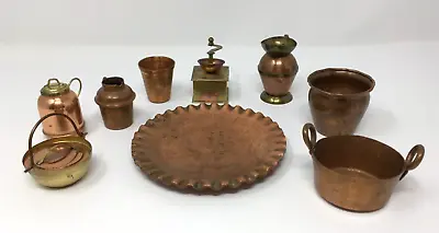 Vintage Copper Dollhouse Miniature Set Pot Jug Vase Pan Coffee Grinder 9 Piece • $57