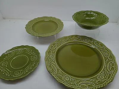 Vintage Canonsburg Pottery Ironstone Green Regency Plate Bowl Setting  • $15