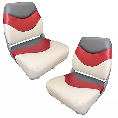 2x Deluxe Folding Boat Seat High Back White Red Charcoal Marine Vinyl Rib Yacht • £136.99