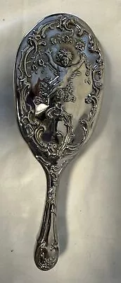 Vintage Etched Gray/Metal Women's Vanity Hair Brush Angels Cherubs  8” • $10