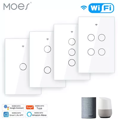 MOES 1/2/3/4 Gang WiFi RF Smart Light Switch Wall Glass Touch Alexa Google APP • $32.99