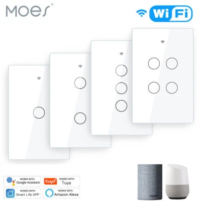 $32.99 • Buy MOES WiFi Smart Light Switch Wall Touch Glass Panel Timer RF433 Alexa Google APP