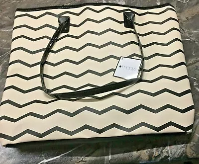 Macy's Tan & Black Chevron Large Canvas Shoulder Bag Tote Purse NWTs • $14.37