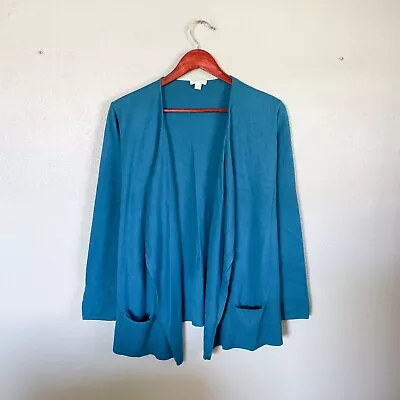 J. Jill Size M Medium Teal Blue Open Front Long Sleeve Cardigan Sweater Womens • $12.34