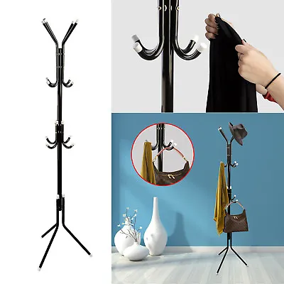 12 Hooks Coat Rack Hat Stand Tree Clothes Hanger Umbrella Holder Metal Organizer • $24.49