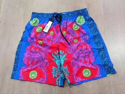 $525 Mens VERSACE Logo Print Swim Shorts Trunks Red/Multi 5 - Medium • $329.99